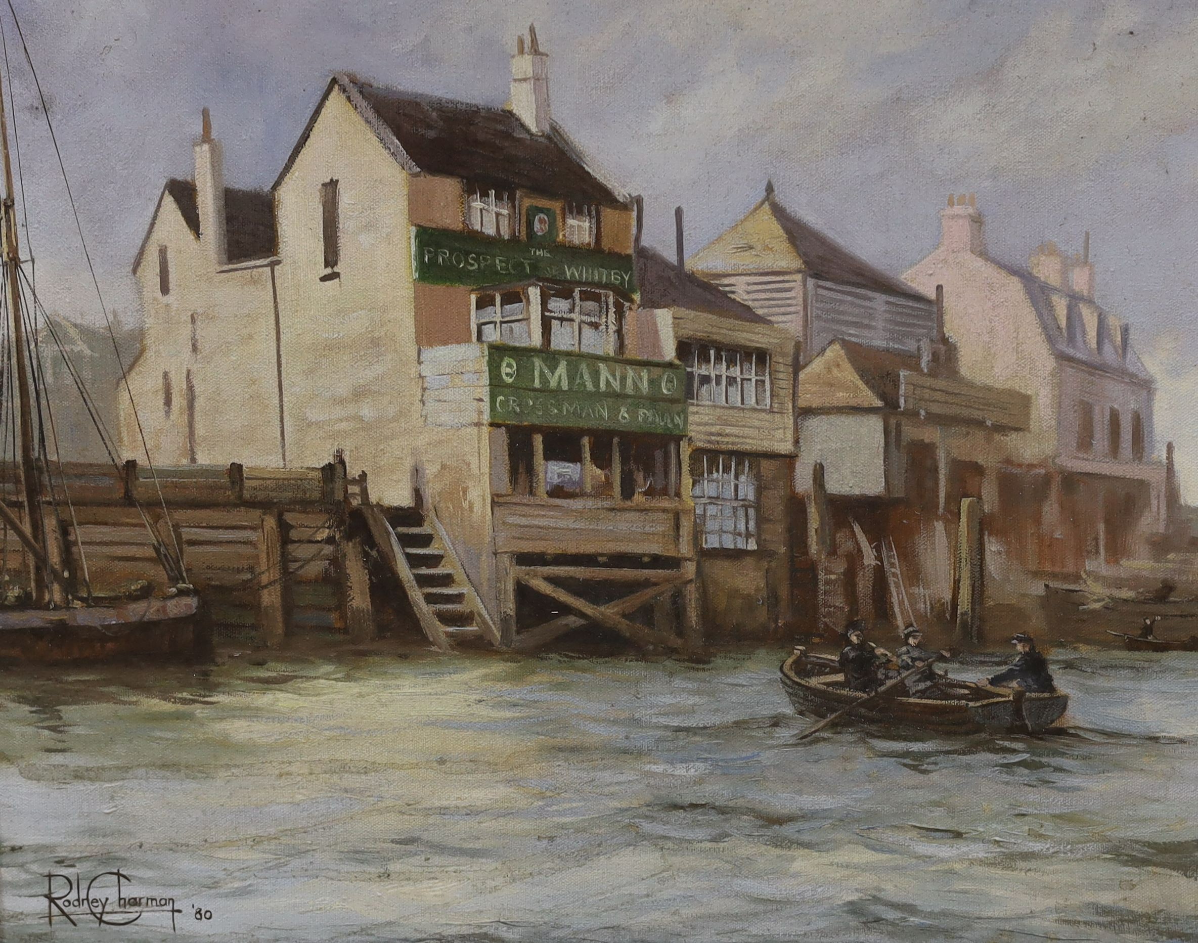 Rodney Charman (1944-), oil on canvas, 'The Prospect of Whitby', signed and dated '80, 40 x 50cm